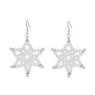 Electroplate Glass & Non-magnetic Synthetic Hematite Beads Dangle Earrings, 304 Stainless Steel Snowflake Jewelry for Women, Clear AB, 67mm, Pin: 0.9mm(EJEW-JE05240)