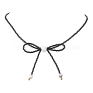 Glass Seed Pendant Necklaces for Women, Bowknot, Black, 15.94 inch(40.5cm)(NJEW-MZ00031-01)