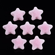 Flocky Acrylic Beads, Bead in Bead, Star, Hot Pink, 18.5x20x12mm, Hole: 2.8mm(MACR-S275-25A-05)