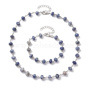 Rondelle Natural Blue Spot Jasper Links Bracelets & Necklaces Sets, Brass Jewelry for Women, Beacelet: 7-7/8 inch(20cm), Necklace: 16-3/8 inch(41.5cm)(SJEW-JS01295-03)