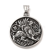 Titanium Steel Pendants, Flat Round with Griffin Pattern, Antique Silver, 43x38x6mm, Hole: 6x5mm(STAS-M319-01AS)