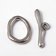 Alloy Toggle Clasps, Cadmium Free & Lead Free, Antique Silver, Oval: 16x21x3mm, Bar: 9x29mm, Hole: 2mm(X-PALLOY-G014-AS)
