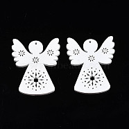 Christmas Theme Spray Painted Wood Pendants, Angel, White, 50x39x2.5mm, Hole: 1.5mm(X-WOOD-N005-28)