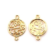 Baroque Style Zinc Alloy Connector Charms, Cadmium Free & Lead Free, Flat Round with Vine, Light Gold, 20.4x14x2mm, Hole: 1.2mm(FIND-TAC0015-03LG)