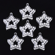Transparent Acrylic Pendants, with ABS Plastic Imitation Pearl, Star, White, 37.5x35x8mm, Hole: 2mm(TACR-R146-008)