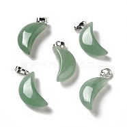 Natural Green Aventurine Pendants, Moon Charms, with Platinum Tone Brass Findings, 25~25.5x12x5.5mm, Hole: 6x2.5mm(G-Z022-05B)
