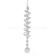 Spiral Alloy Hanging Ornaments, Iron Chain & Glass Octagon Beads & Round Tassel for Home Garden Decorations, Platinum, 435mm(HJEW-Q012-01C)