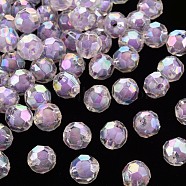 Transparent Acrylic Beads, Bead in Bead, AB Color, Faceted, Round, Lilac, 9.5x9.5mm, Hole: 2mm, about 1041pcs/500g(TACR-S152-04B-SS2114)