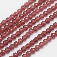 Natural Strawberry Quartz Round Bead Strands, Grade AA, 6mm, Hole: 1mm, about 66pcs/strand, 15.5 inch(G-L411-25-6mm)