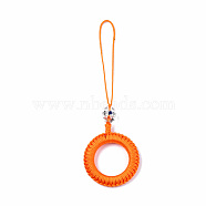 Polyester Tassel Woven Big Pendant Decorations, with Alloy Enamel Findings and Plastic Beads, Antique Silver, Dark Orange, 110~115mm(FIND-N052-001K)