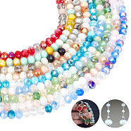 9 Strands 9 Color Electroplate Glass Beads Strands, AB Color Plated, Faceted, Rondelle, Mixed Color, 7.5~8x6mm, Hole: 1.5mm, about 69~72pcs/strand, 16.54 inch~17.24 inch(42cm~43.8cm), 1 Strand/color(EGLA-AR0001-21)