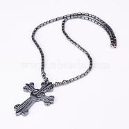 Non-Magnetic Synthetic Hematite Pendant Necklaces, with Magnetic Clasps, Cross, 20.07 inch(51cm) (NJEW-F168-22)