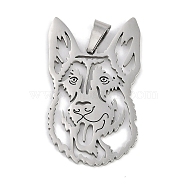 304 Stainless Steel Pendants, Laser Cut, Shepherd Dog Charm, Stainless Steel Color, 45x26.5x1.5mm, Hole: 9x5mm(STAS-R135-21P)