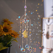 Glass Teardrop Pendant Decorations, Hanging Suncatchers, with Agate Charm and Iron Findings, for Home Car Decorations, Moon, Clear AB, 430mm(AJEW-Q143-05)