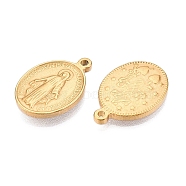 Ion Plating(IP) 304 Stainless Steel Pendants, Oval with Saint Charm, Religion, Real 18K Gold Plated, 19x13x2.5mm, Hole: 1.4mm(STAS-T064-39G)