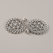 Tibetan Style Zinc Alloy Pendants, Flower of Life Charms, Antique Silver, 48.5x41x2.5mm, Hole: 4x3mm(TIBEP-WH0001-04AS)