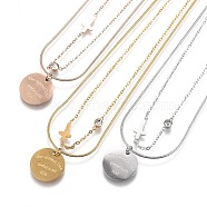 304 Stainless Steel Double Layer Necklaces, for Valentine's Day, with Crystal Rhinestone, Flat Round with The Eternal Love Glebe 'Sold 520, Mixed Color, 15-3/8 inch(39cm)(NJEW-H207-02)