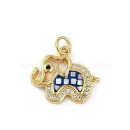 Rack Plating Brass Micro Pave Clear Cubic Zirconia Pendants, with Enamel Shell, Long-Lasting Plated, Lead Free & Cadmium Free, Real 18K Gold Plated, Elephant, Dark Blue, 15.5x18x3mm, Hole: 3mm(KK-U032-25G-02)