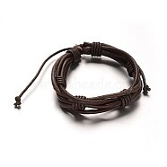 Adjustable Leather Cord Braided Multi-Strand Bracelets, with Waxed Cord, Coconut Brown, 54mm, 15x19mm(X-BJEW-M169-05)