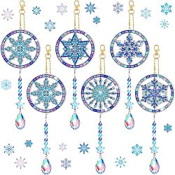 DIY Christmas Snowflake Pendant Decoration Diamond Painting Kits, Crystal Teadrop Prism Suncatcher, Rainbow Maker with Lobster Claw Clasp, Dodger Blue, 290x88x9mm(WG77635-01)