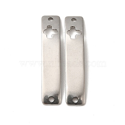 Tarnish Resistant 201 Stainless Steel Connector Charms, Curved Rectangle Links with Hollow Pattern, Stainless Steel Color, Cross, 30x6x0.8mm, Hole: 1.4mm(STAS-D244-32P-E)