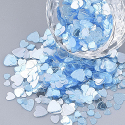 Ornament Accessories, Transparent PVC Plastic Paillette/Sequins Beads, No Hole/Undrilled Beads, Heart, Light Sky Blue, 3~6x3~6x0.3mm(X-PVC-S035-008B)