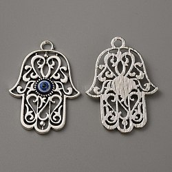 Zinc Alloy Enamel Pendants, with Evil Eye, Antique Silver, Hamsa Hand Pattern, 50x36x4mm, Hole: 3.5mm(FIND-WH0061-76B-AS)