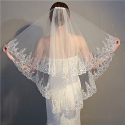 Double Layer Flower Pattern Mesh Bridal Veil with Combs, for Women Wedding Party Decorations, White, 1500x900mm(PW-WG22953-01)