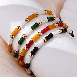 304 Stainless Steel Bracelets for Women, Column, with Glass & Steel Beads, Mixed Color, 7-1/8 inch(18.1cm)(BJEW-M056-07G)