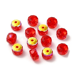 Electroplate Transparent Glass Beads, Faceted, AB Color, Rondelle, Red, 7.5x4.5mm, Hole: 1.2mm(EGLA-P061-06A-AB06)