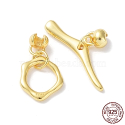 925 Sterling Steel Toggle Clasps, Flower, with 925 Stamp, Real 18K Gold Plated, Flower: 12.5x11x1.5mm, Bar: 4x24x2.5mm, Inner Diameter: 2mm(STER-P050-02G)