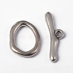 Alloy Toggle Clasps, Cadmium Free & Lead Free, Antique Silver, Oval: 16x21x3mm, Bar: 9x29mm, Hole: 2mm(X-PALLOY-G014-AS)