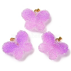 Transparent Resin Dotted Rhinetone Pendants, Butterfly Charms with Rack Plating Brass Findings, Real 18K Gold Plated, Cadmium Free & Lead Free, Long-Lasting Plated, Medium Orchid, 24x32x10mm, Hole: 4x2.5mm(RESI-N040-02G-05-RS)