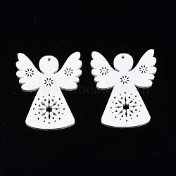 Christmas Theme Spray Painted Wood Pendants, Angel, White, 50x39x2.5mm, Hole: 1.5mm(X-WOOD-N005-28)