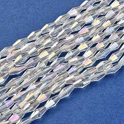 Electroplate Glass Beads Strands, AB Color Plated, Faceted, Bicone, Clear AB, 8x4x4mm, Hole: 1mm, about 67~68pcs/strand, 21.85 inch(EGLA-R020-8x4mm-13)