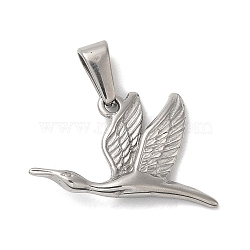304 Stainless Steel Pendants, Bird Charm, Stainless Steel Color, 15x24.5x3.5mm, Hole: 6x3mm(STAS-M322-12P)