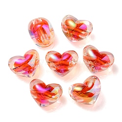 Two Tone UV Plating Transparent Acrylic European Beads, Large Hole Beads, Heart, Red, 14.5x18.5x14mm, Hole: 4mm(OACR-F004-06C)