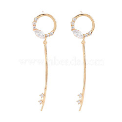 Brass Micro Pave Clear Cubic Zirconia Stud Earring Findings, for Half Drilled Beads, Nickel Free, Flat Round, Real 18K Gold Plated, 50.5x12.5mm, Pin: 0.6mm, pin: 0.7(for half drilled beads)(KK-S364-046)