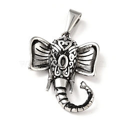Vacuum Plating 304 Stainless Steel Pendants, Elephant, Antique Silver, 27x21x6mm, Hole: 7.5x3mm(STAS-D182-15AS)