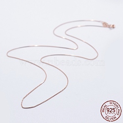 925 Sterling Silver Box Chain Necklaces, with Spring Ring Clasps, with 925 Stamp, Rose Gold, 18 inch(45cm), 0.65mm(STER-F039-45cm-03RG)