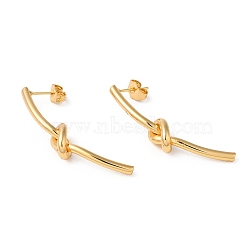 Rack Plating Brass Knot Dangle Stud Earrings, Long-Lasting Plated, Golden, 47x9x6mm(EJEW-R151-05G)