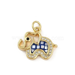 Rack Plating Brass Micro Pave Clear Cubic Zirconia Pendants, with Enamel Shell, Long-Lasting Plated, Lead Free & Cadmium Free, Real 18K Gold Plated, Elephant, Dark Blue, 15.5x18x3mm, Hole: 3mm(KK-U032-25G-02)