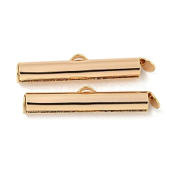 Brass Slide On End Clasp Tubes, Slider End Caps, with Pendant Bails, Real 18K Gold Plated, 6x29x4mm, Hole: 1mm(KK-N254-119G-04)