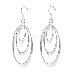 Ring Brass Dangle Earrings, Silver Color Plated, 64x25mm(EJEW-BB11830)