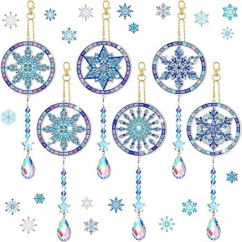 DIY Christmas Snowflake Pendant Decoration Diamond Painting Kits, Crystal Teadrop Prism Suncatcher, Rainbow Maker with Lobster Claw Clasp, Dodger Blue, 290x88x9mm