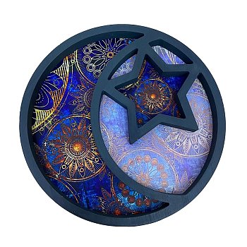 Ramadan Wood Moon Star Serving Tray, for Home Party Decoration Snack Cookie, Prussian Blue, 295x20mm