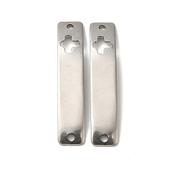 201 Stainless Steel Connector Charms, Curved Rectangle Links with Hollow Pattern, Stainless Steel Color, Cross, 30x6x0.8mm, Hole: 1.4mm