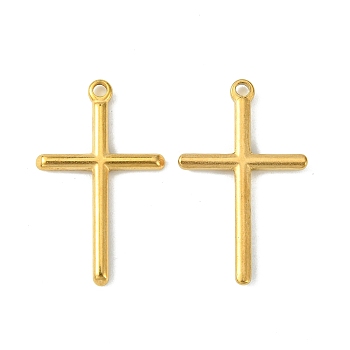 304 Stainless Steel Pendants, Cross Charms, Golden, 34x21x2.8mm, Hole: 2mm