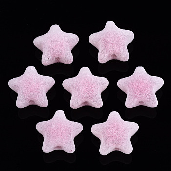 Flocky Acrylic Beads, Bead in Bead, Star, Hot Pink, 18.5x20x12mm, Hole: 2.8mm