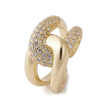 Brass with Micro Pave Cubic Zirconia Adjustable Open Rings, Real 18K Gold Plated, Inner Diameter: 17.6mm